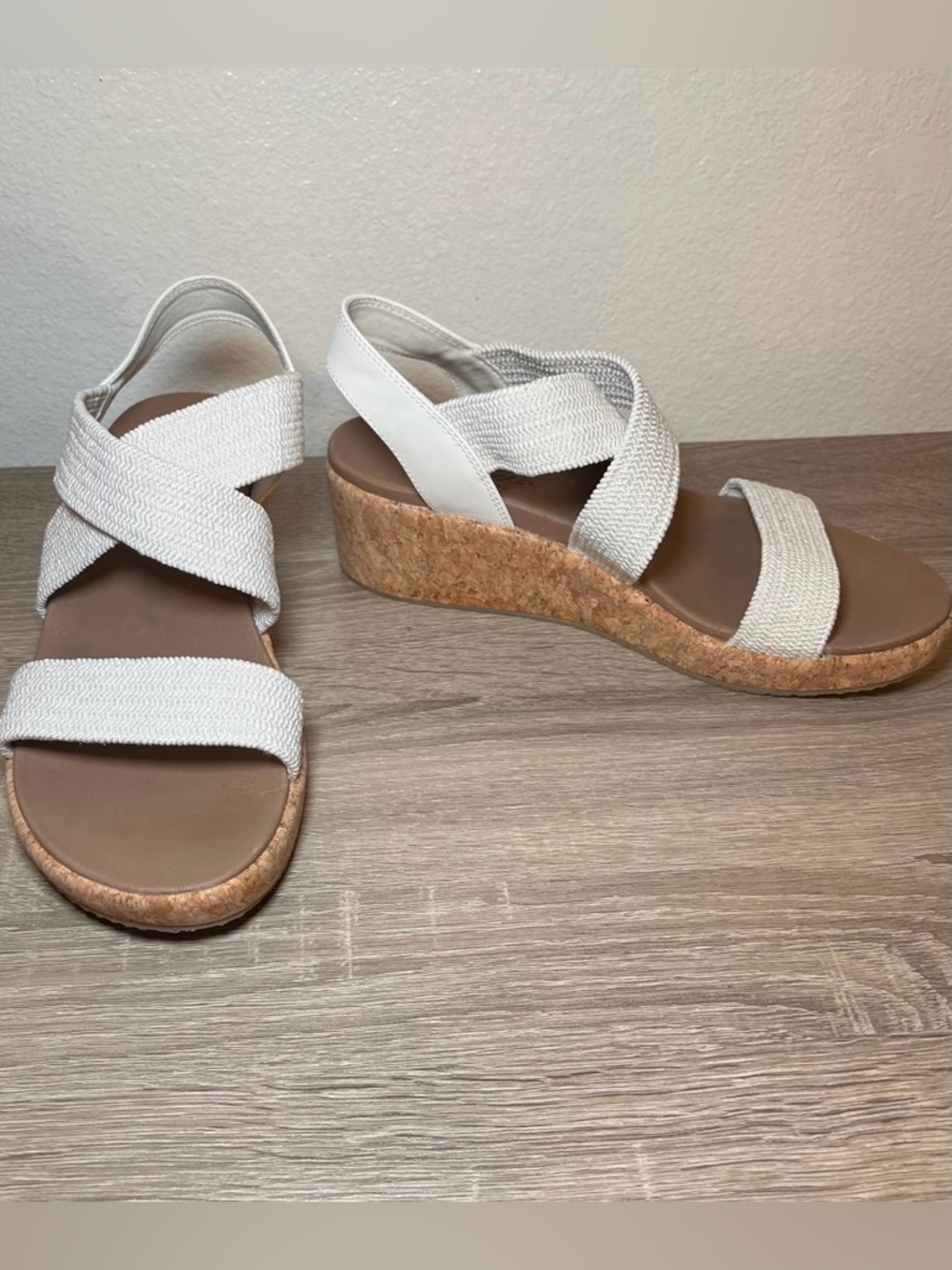 Skechers Arch Fit Women's White Cork Wedge Sandals